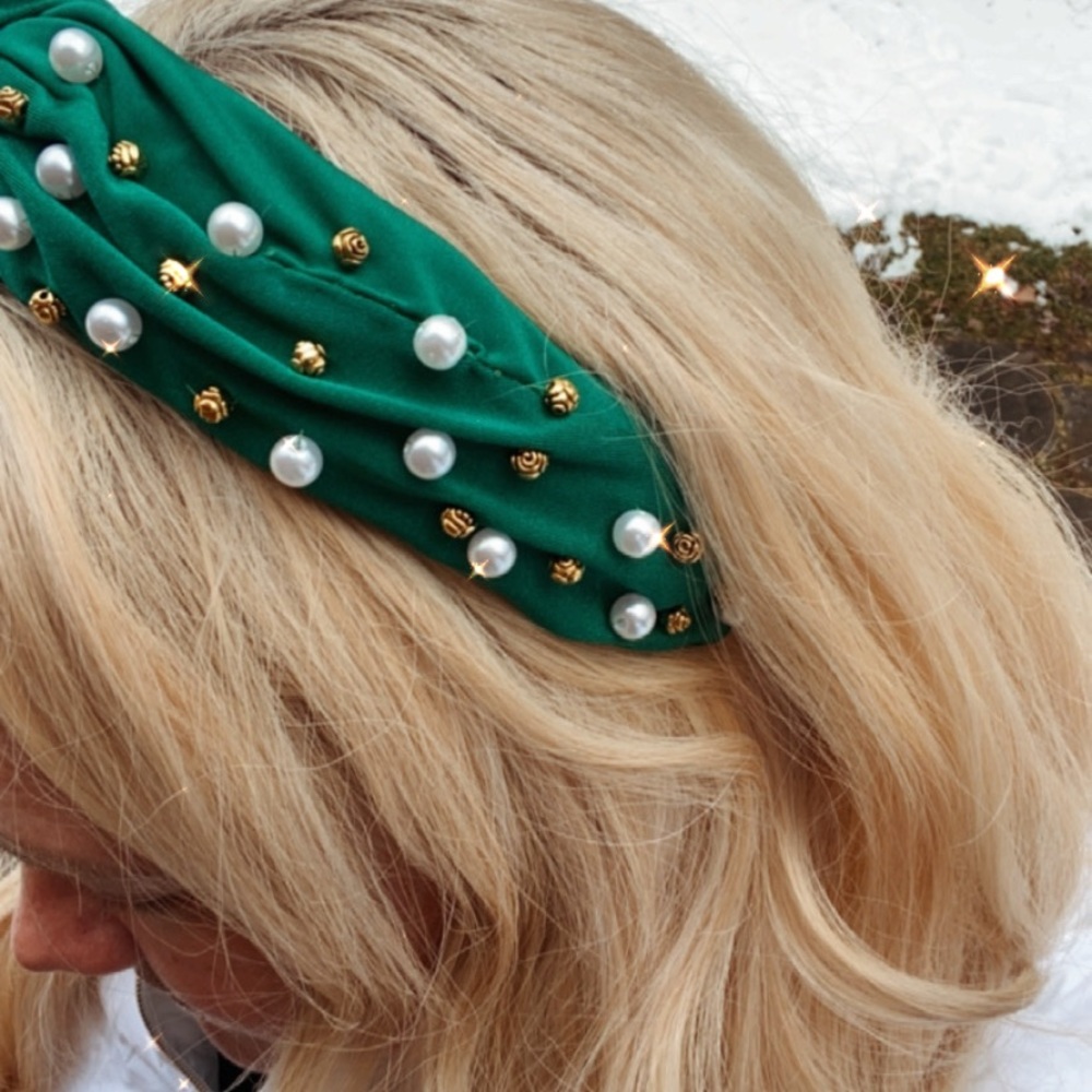 HANDMADE Green Embellished Twist Knot Headband - Picture 2 of 11